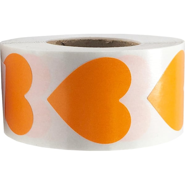 2,5 cm oranssit sydäntarrat, 500 tarraa/rulla.