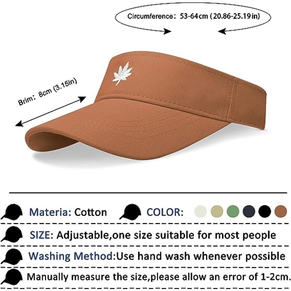 Kvinners Solhatt - Unisex Visor Cap, Lønneblad Brodert Justerbar