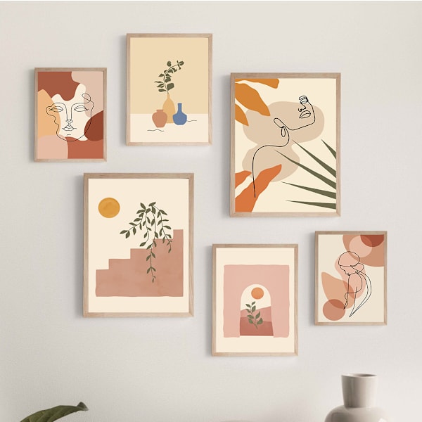 Morandi Home - Lämmin olohuoneen seinälle ripustettava kehyksetön ydin 6-osainen