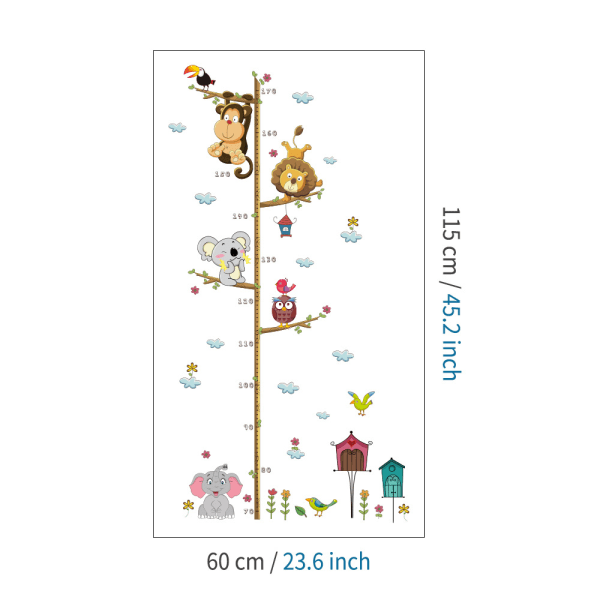 Dyrehøydevekst Måleskjema Veggklistremerke Elefant Munk
