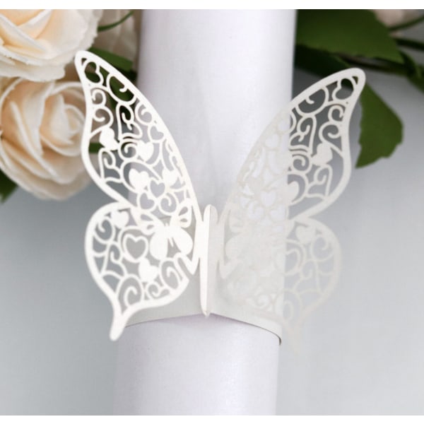 50 x Butterfly Serviettringer, Perlemor Serviettringer i Papir, til Bryllup