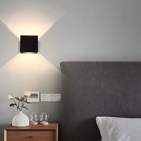 Svart vegglampe med dimmer, varmt hvitt, 12W, berøringsvegglampe