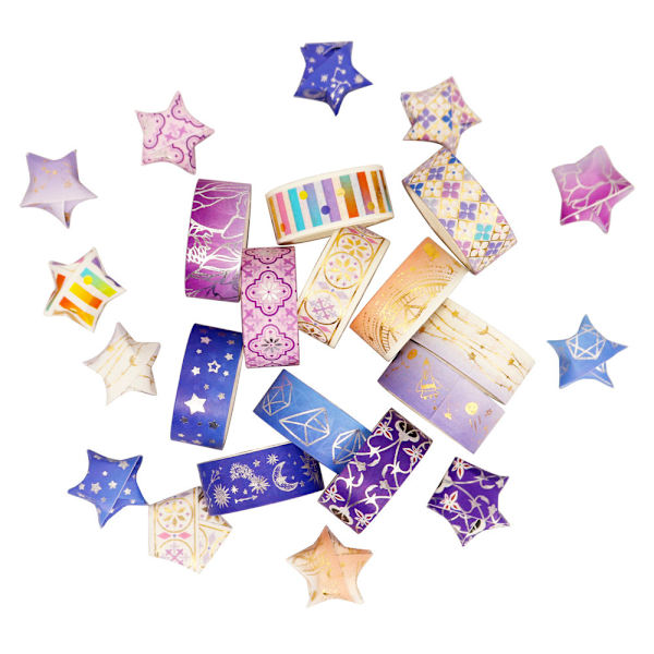 Washi Tape Set 3m x 15mm Stjärnhimmel Guldfolie Maskeringstejp Deko