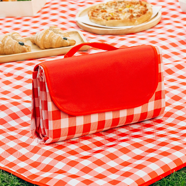 (Rød og hvid ternet) 200*150cm Picnic Tæppe, Foldbar Picn