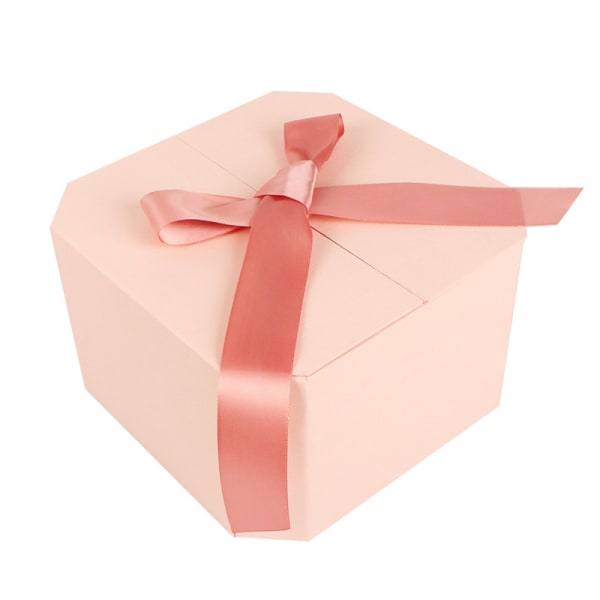 Rosa åttakantig liten storlek 14 * 14 * 10 lyxig presentförpackning, återanvändbar