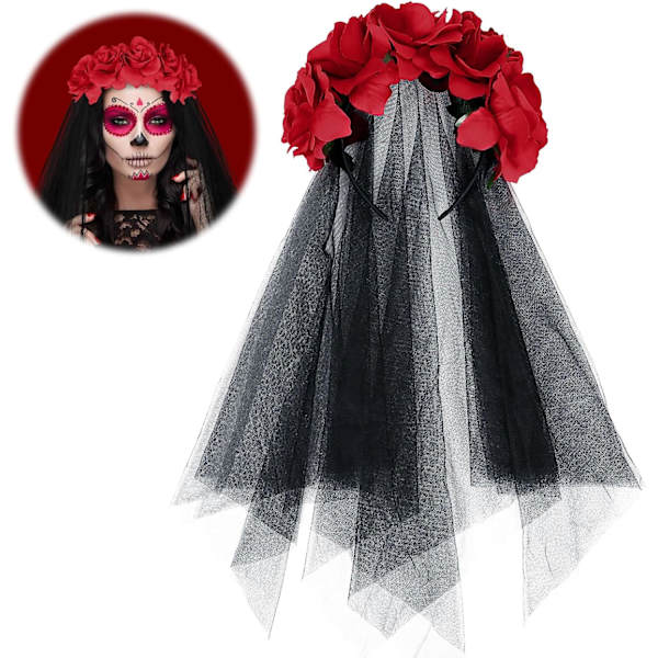 1PC Rød Hodebånd Dag for de døde, Halloween Gotisk Hodeplagg Rose
