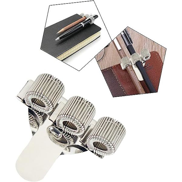 3-pack pennhållare med 3 krokar, pennfickclips, dubbel metallficka