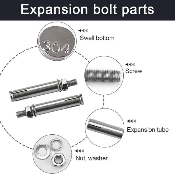 6 stk. M6 Ekspansionsbolt Bolt Anchor Sleeve Bolt 304 Rustfrit S
