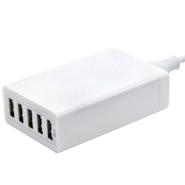 40w USB-lader, 5-porters multi USB, ladestasjon med intelligent