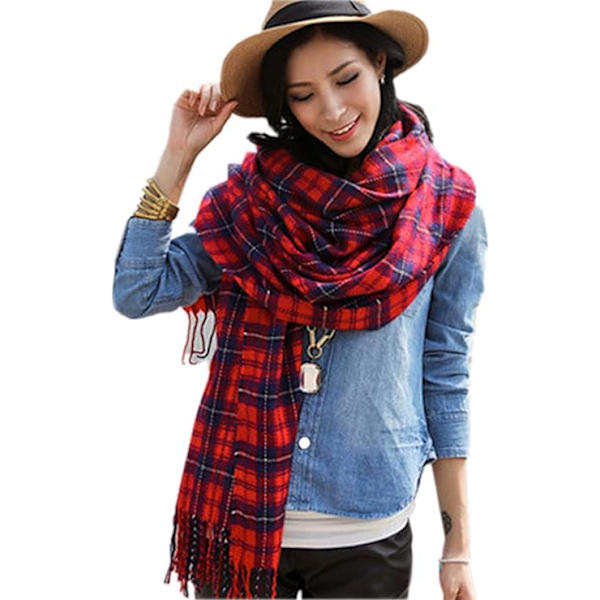 Tartan Plaid Blanket Sjal til Kvinder, Damemode Vintervarm