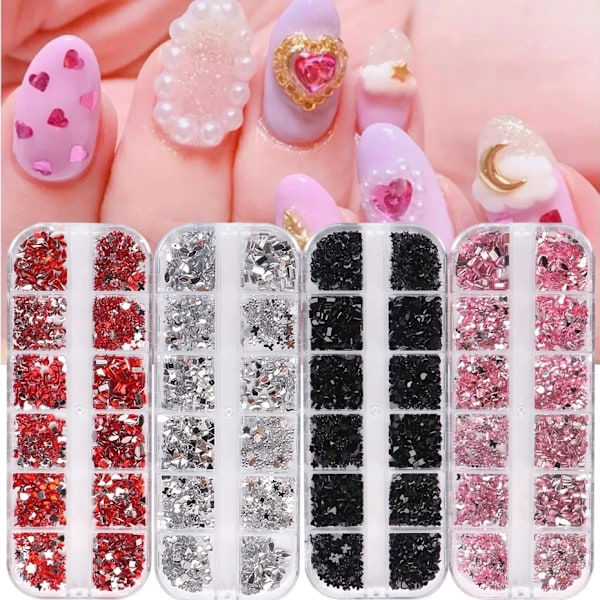 4 lådor nagelkit mix falska naglar ornament nagel diamanter paljetter