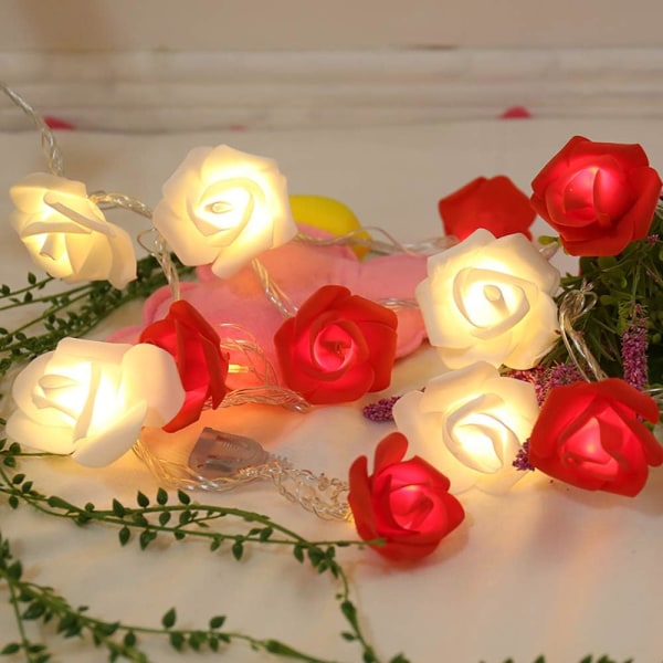 Rosformade ljusslingor 10 LED batteridrivna rosor varmvitt