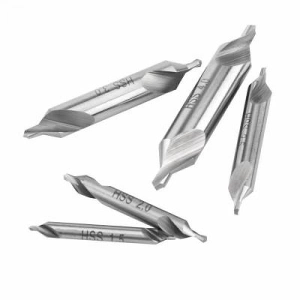 5 st HSS centrumborrset, 60 graders vinkel 1,5/2/2,5/3/4 mm