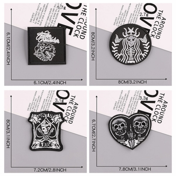 Broderilapp, (Skalle/Punk) 16PCS Patch-dekal