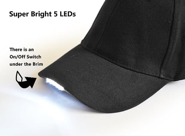 Svart håndfri LED Baseball Cap Light Glow Bright Kvinner Menn Spo