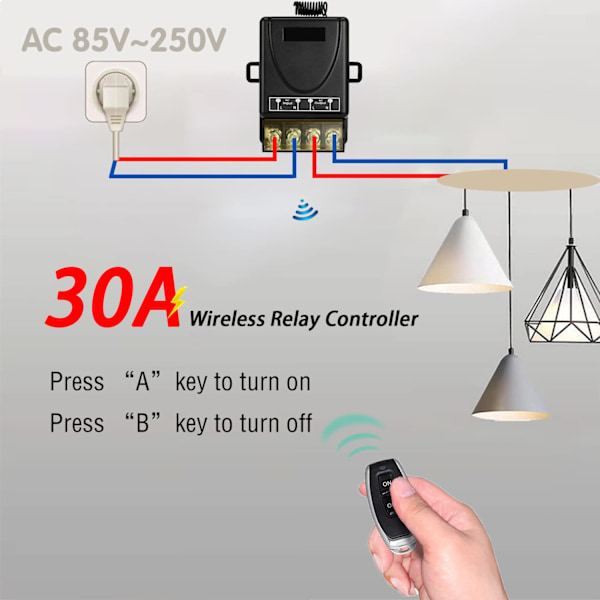 433MHz Trådløs Fjernkontrollbryter med Høy Effekt, AC 220V/240V/11