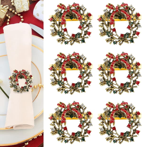6 st julservettringar blomsterkransform servettringar för