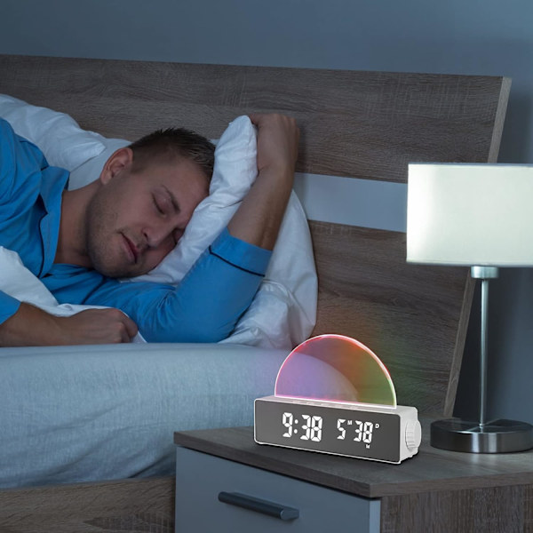 Lysende Vekkerklokke 10 Fargemoduser, LED Digital Klokke med Dato/T