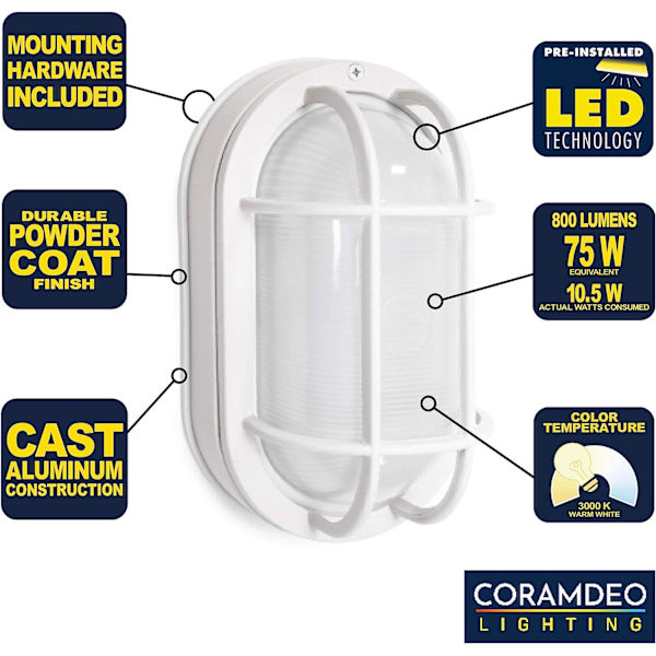 Utomhus 20 cm oval LED-skottbelysning, infälld montering för vägg