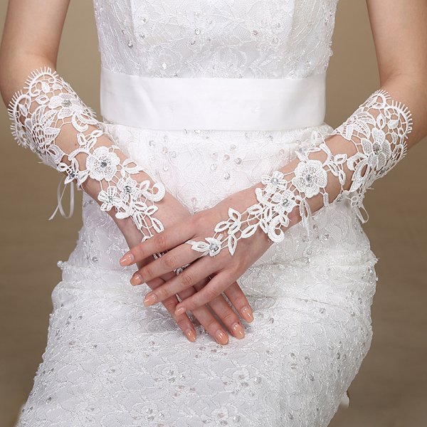 Ny Bryllupstilbehør Fingerless Sequin Rhinestone Bryllup Lac