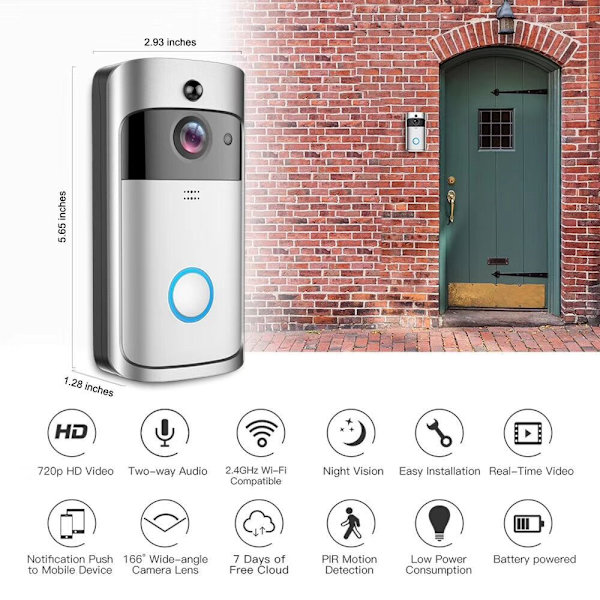 Sort videodørklokke, trådløs WiFi smart videodørtelefon med Vid