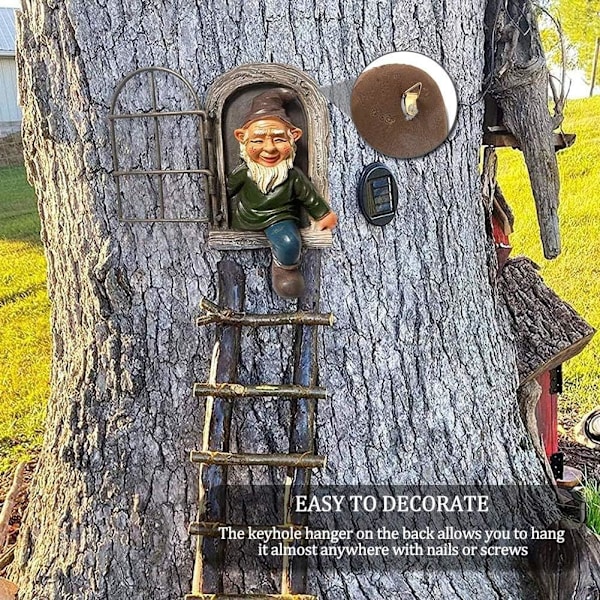 Elf Out the Door Tree Hugger, Polyresin Garden Gnome Statue,Whims