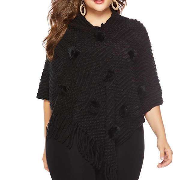 Svart, oversized myk poncho i myk pashmina for kvinner - kasjmir