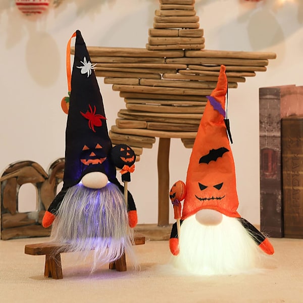 2 stk Halloween Gnome Dukke Plysj Ansiktsløs Dukke med Lys Hallow
