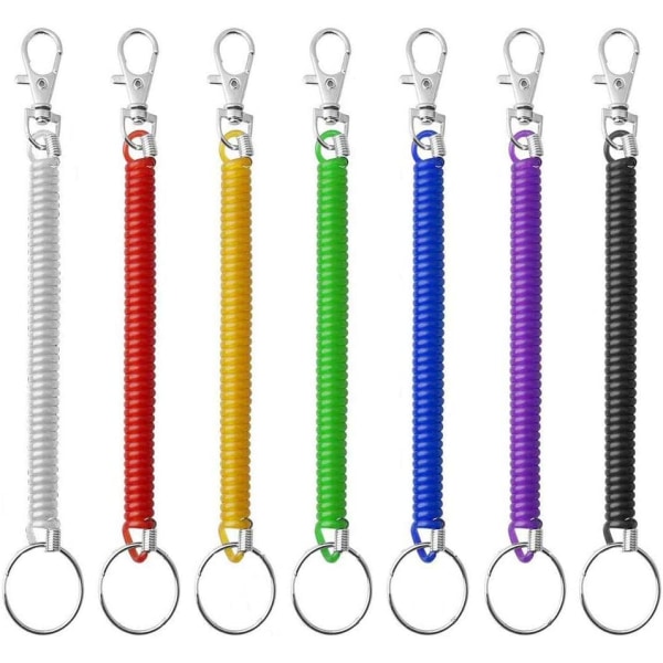 Spiral Spring Nøgleringe, 7 Pack Expandable Colorful Plastic Key Ri