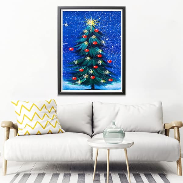Blå bakgrund julgran, 30 * 40cm, broderad diamantmålning