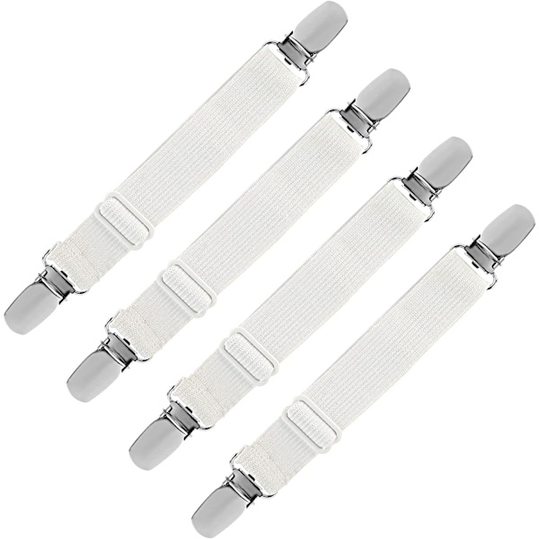Spännare lakan elastiskt överdrag, vitt, 4 set) fast justerbar