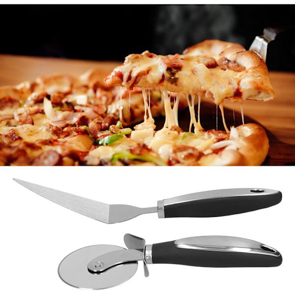 Pizzasæt, 2 stk./sæt rustfrit stål pizzaspade med non-sl