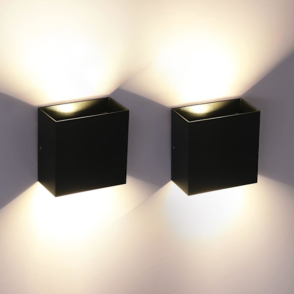 LED-seinävalaisin 2 kpl, IP65 musta seinävalaisin, 3000K 6W ulkoseinävalaisin
