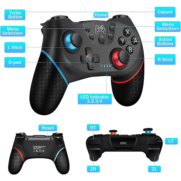 Kontroller for Switch, Trådløs Pro Gamepad for Switch Lite, Joys