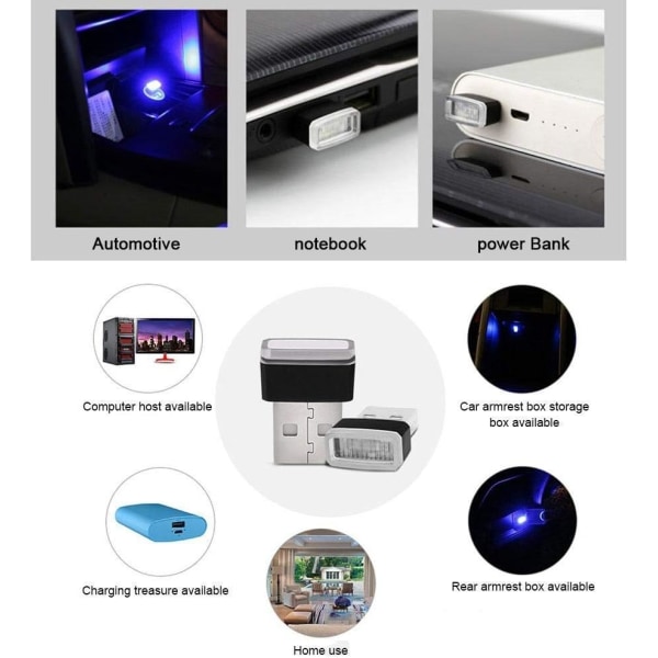 5 st Blue Car LED Atmosphere Lights, Plug-in Lights 5V Mini Inter