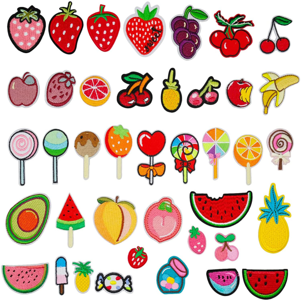 40 stycken påstrykningsplåster för barnkläder, frukt