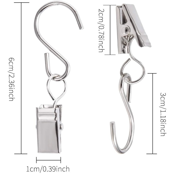 40 stk. gardinringe med clips, rustfrit stål clips ringe id