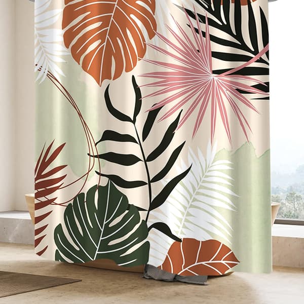 1 st botanisk duschdraperi abstrakt tropisk växt medeltida
