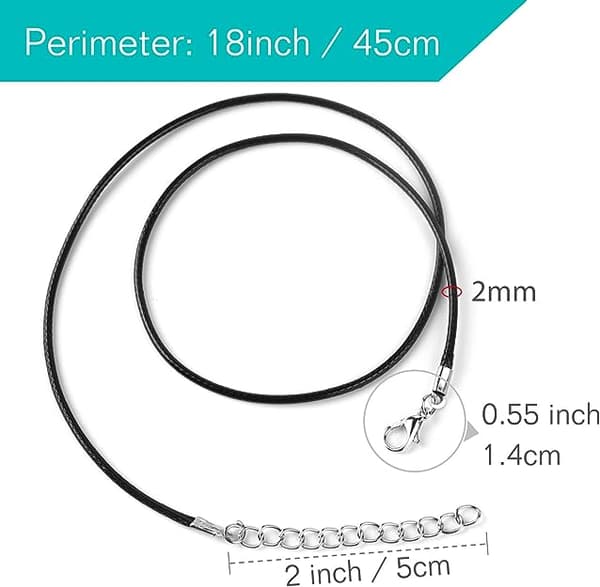 60 stk. vokset halskjede i sort med lås, 2 mm