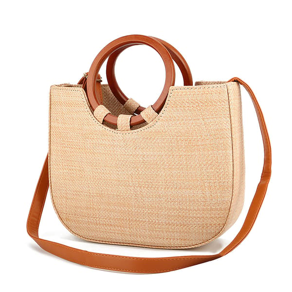 Beige handlenett, flaskeholder for kvinner, sølvfarget vridd ramme