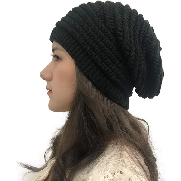 Dame Cable Beanie Cap Slouchy Knit Hats Skull Cap