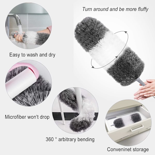 1 stk. støvklud, teleskopisk mikrofiber støvkludsbørste med forlængelse