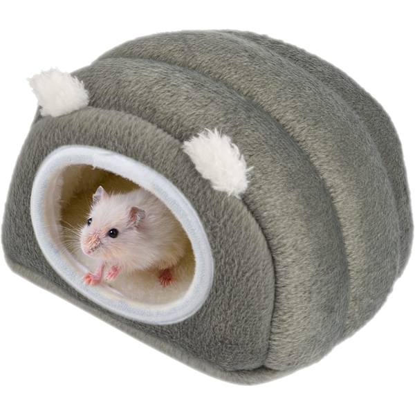 Talvinen hamsteritalo, harmaa lemmikki, lämmin ja viihtyisä peti, sopii pienille