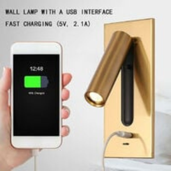 Leselampe LED-hodelampe skjult bryter nattbordslampe, USB