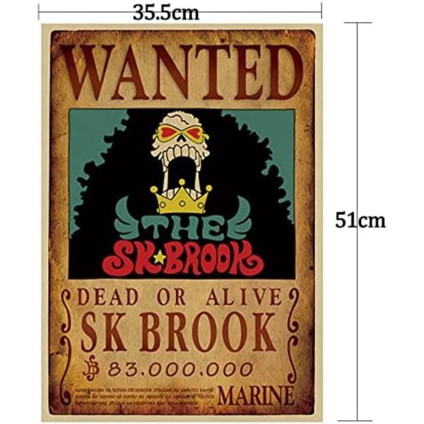 Anime-plakat, One Piece efterlyste plakater 51 cm × 35,5 cm stor, Manga P