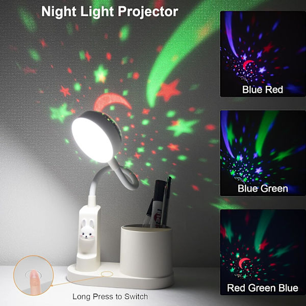Barnebordlampe, skrivebordslampe med pennholder, automatisk farge