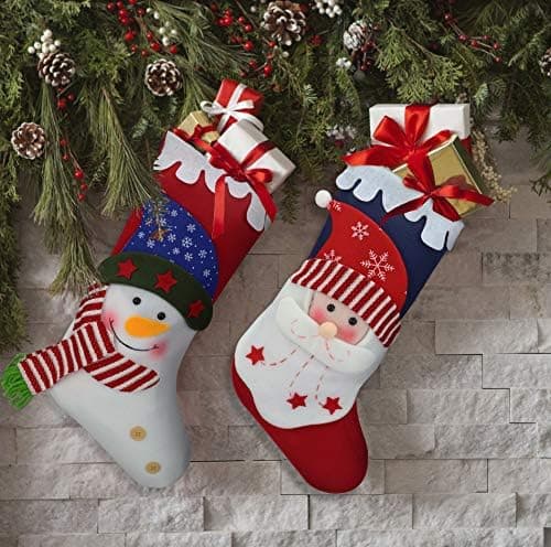 2-pack 46 cm julstrumpor med tomte/snögubbe och presentpåse till barn