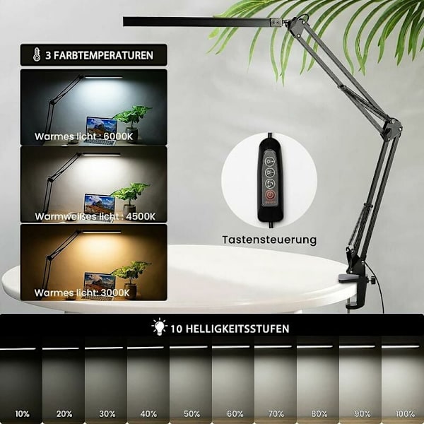 Musta LED-pöytälamppu, LED-silmäsuojapöytälamppu + 5v3a nopea C