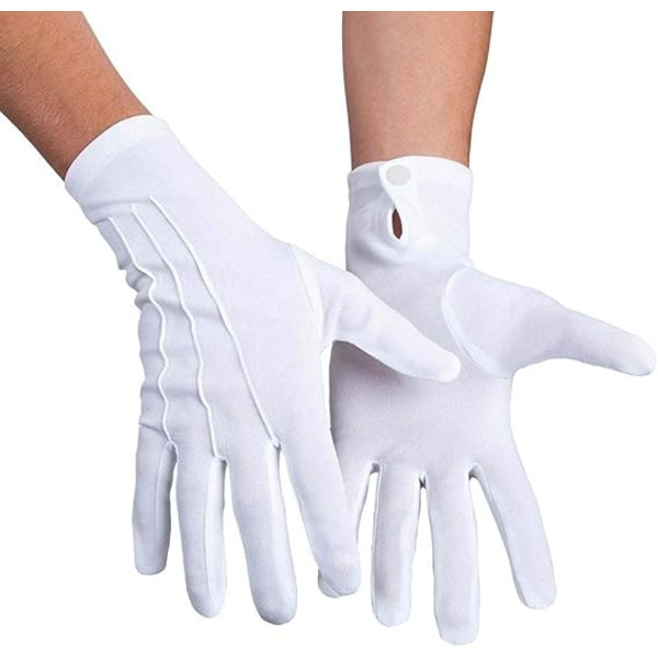 Vita XL-handskar, med tryckknapp, one size, vuxen, broderade st