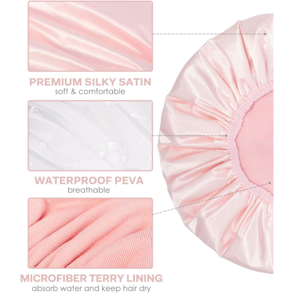 (Pink) Badehætte, Triple Layer Badehætte til Kvinder, Genanvendelig Wat